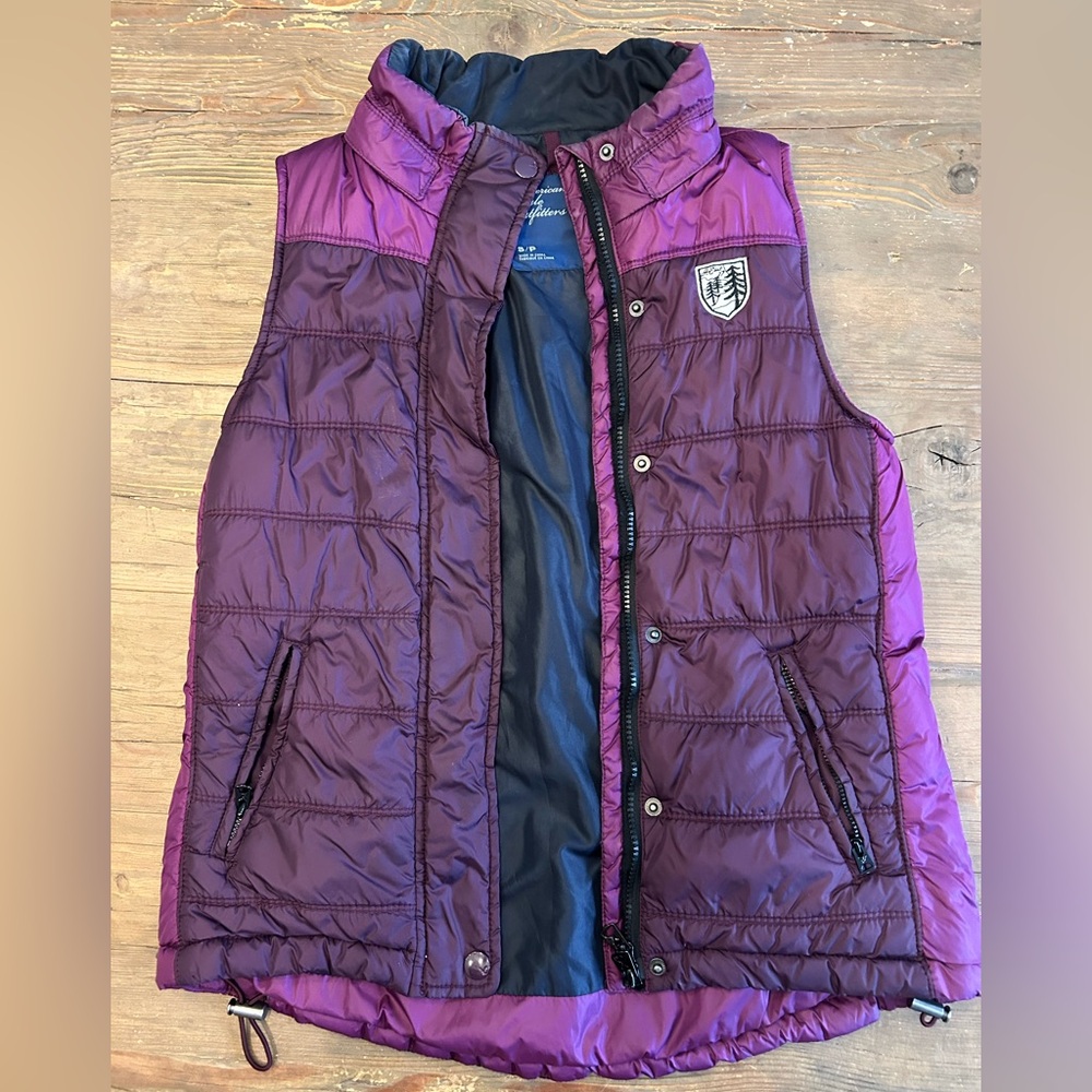 American Eagle two toned Purple Puffer Vest with Logo Patch